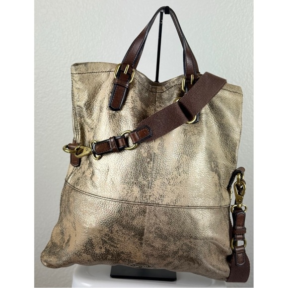 Fossil Explorer Distressed Metallic Gold Fold Over Covetable Tote - Picture 6 of 13